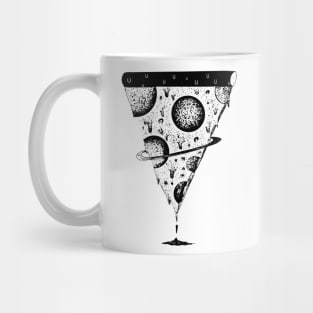 galaxy space pizza melting black and white illustration by shoosh Mug